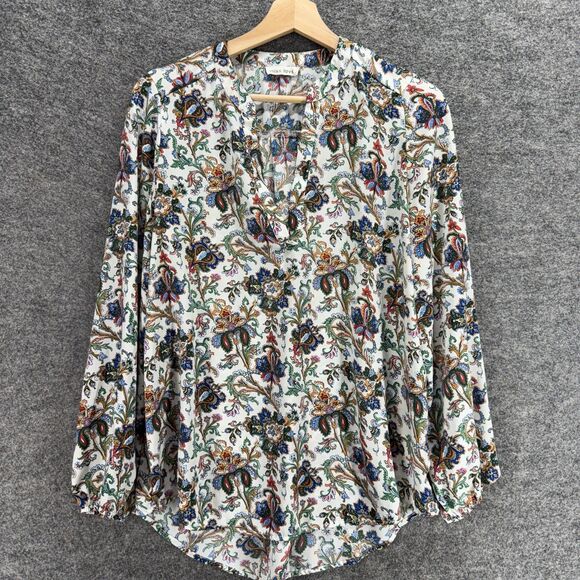 Miss Love Blouse Women S Small White Floral V-Neck Long Sleeve Pullover Casual - Picture 1 of 7